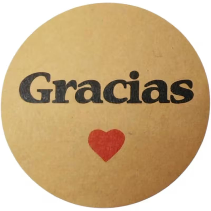 500 Etiquetas Adhesivas “Gracias“ con Corazón, Kraft 40mm