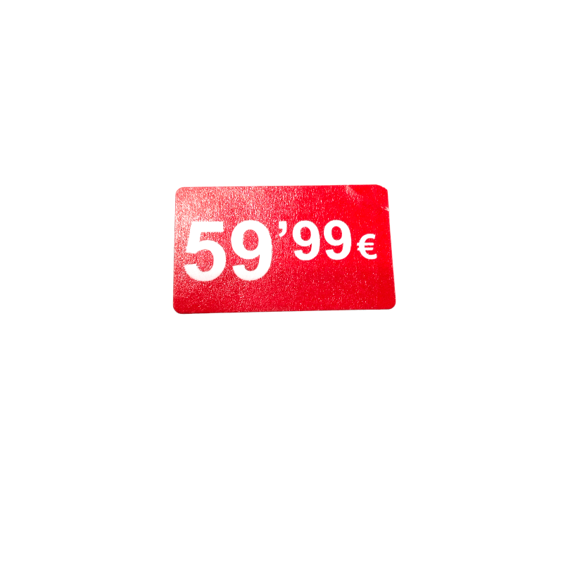 2000 Etiquetes de Preu "0.99€" - Vermell Fluor 25x15mm Rectangular - 2 Rotllo de 1000 Unitats