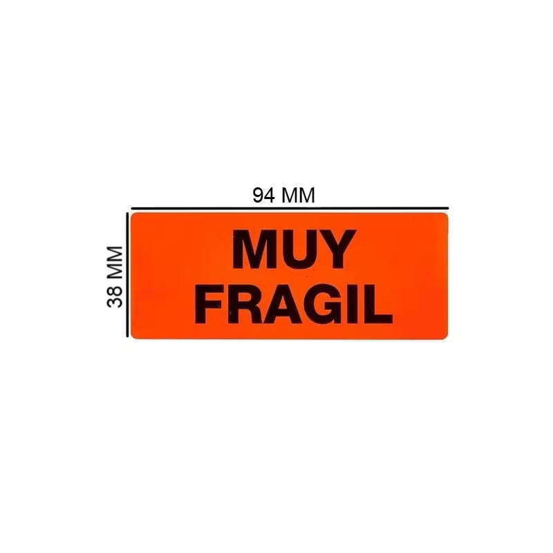 250 Etiquetas Adhesivas MUY FRAGIL 94 x 38 mm, Color Naranja