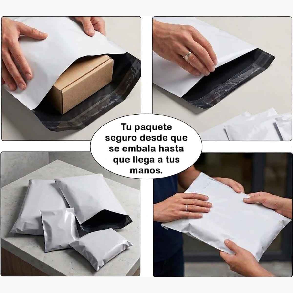 Bolsas de Envío Autoadhesivas Blancas, 100/1000 Unidades - BOLSA ENVIO Impermeable y Resistente de Plástico Reciclado para Embalaje de Ropa - BOLSASYMASBCN.COM
