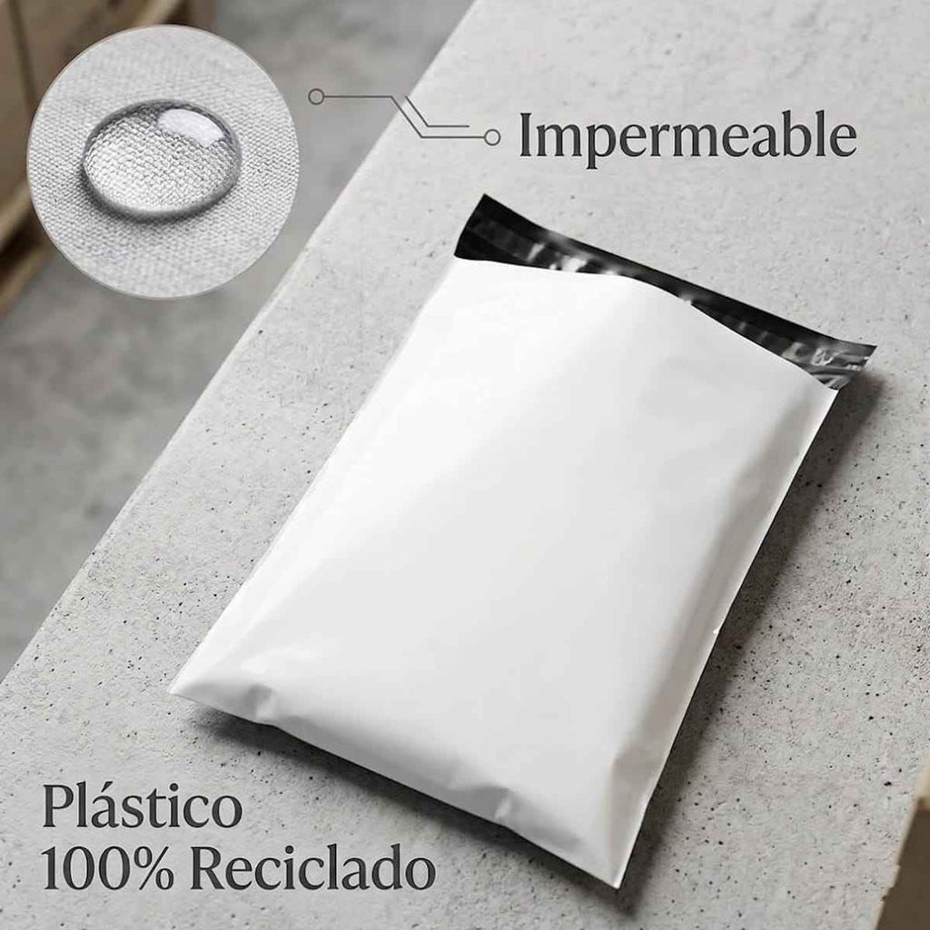Bolsas de Envío Autoadhesivas Blancas, 100/1000 Unidades - BOLSA ENVIO Impermeable y Resistente de Plástico Reciclado para Embalaje de Ropa - BOLSASYMASBCN.COM