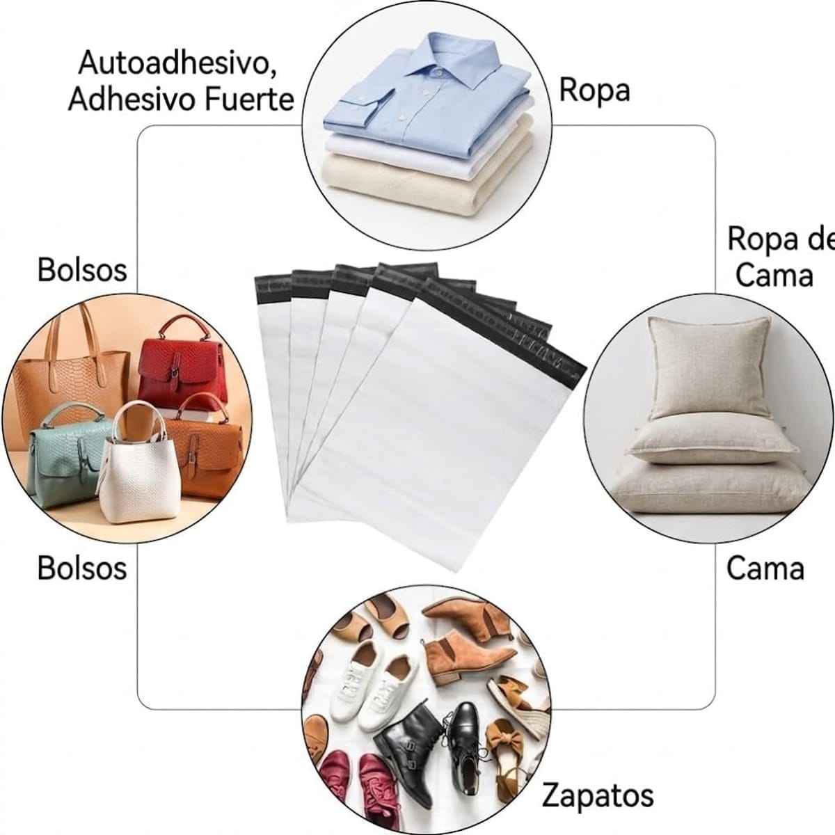 Bolsas de Envío Autoadhesivas Blancas, 100/1000 Unidades - BOLSA ENVIO Impermeable y Resistente de Plástico Reciclado para Embalaje de Ropa - BOLSASYMASBCN.COM