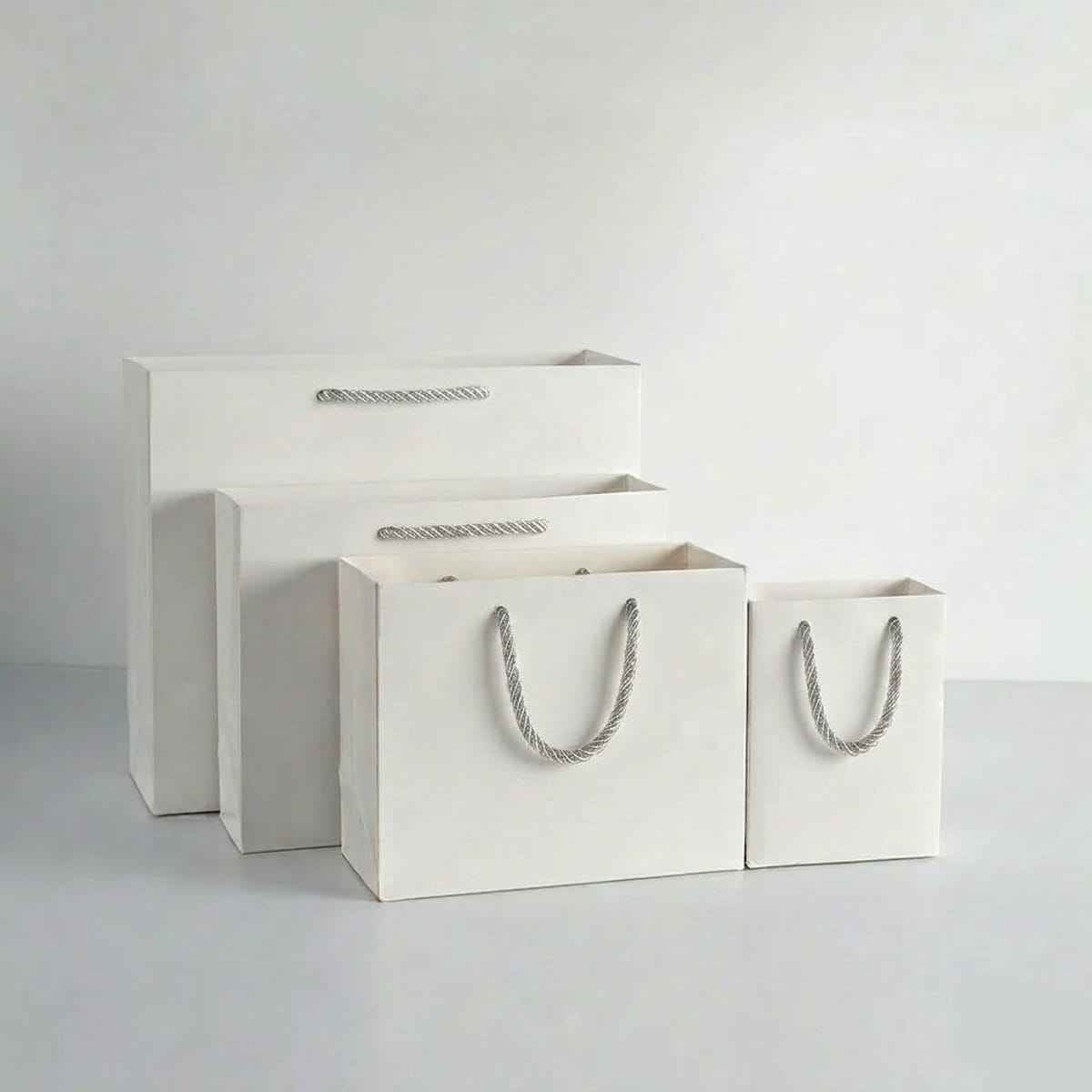 Bolsas de Papel Blanco de Lujo con Asa Rizada Gruesa para Regalo y Tiendas | Pack 12 14X7X15.5CM