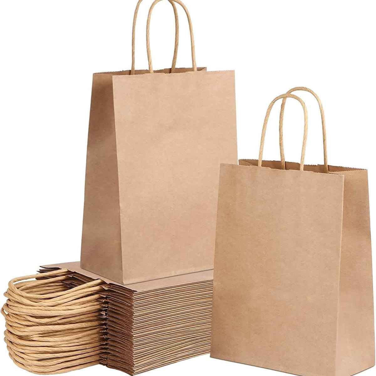 Bolsas de Papel Kraft Marrón con Asas Rizadas 90g-110g Reutilizables para Regalos, Compras y Tiendas