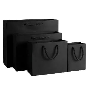 Bolsas de Papel LUJO Negro con Asa Rizada Gruesa, Bolsas para Regalo, Compras y Tiendas, Papel Resistente para Packaging, Pack de 12 Bolsas, Varios Tamaños Disponibles - BOLSASYMASBCN.COM