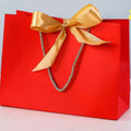 Bolsas de Papel Rojo de Lujo con Lazo Dorado, Bolsas de Regalo para Tiendas y Packaging, Asa Rizada Reforzada, Pack 6 Uds, Varios Tamaños 28X20X10CM