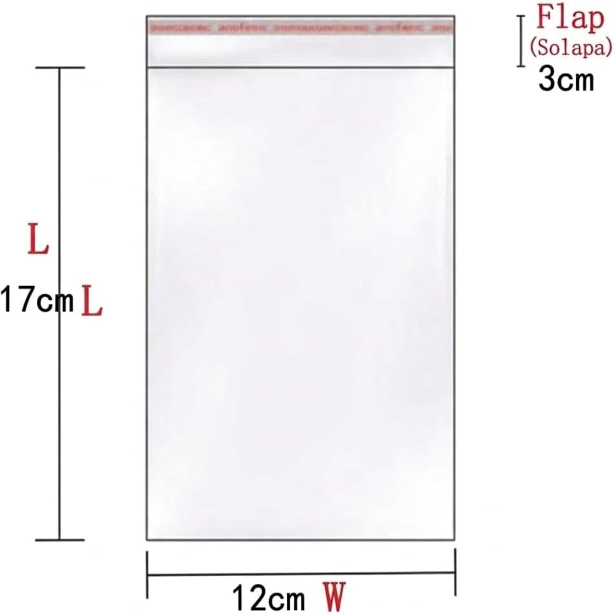 Bolsas de Plástico Transparentes con Solapa Adhesiva OPP, Bolsas Celofán para Embalaje, Envíos y Almacenamiento, Pack de 100 Uds, Varias Medidas Disponibles 12X17+3CM