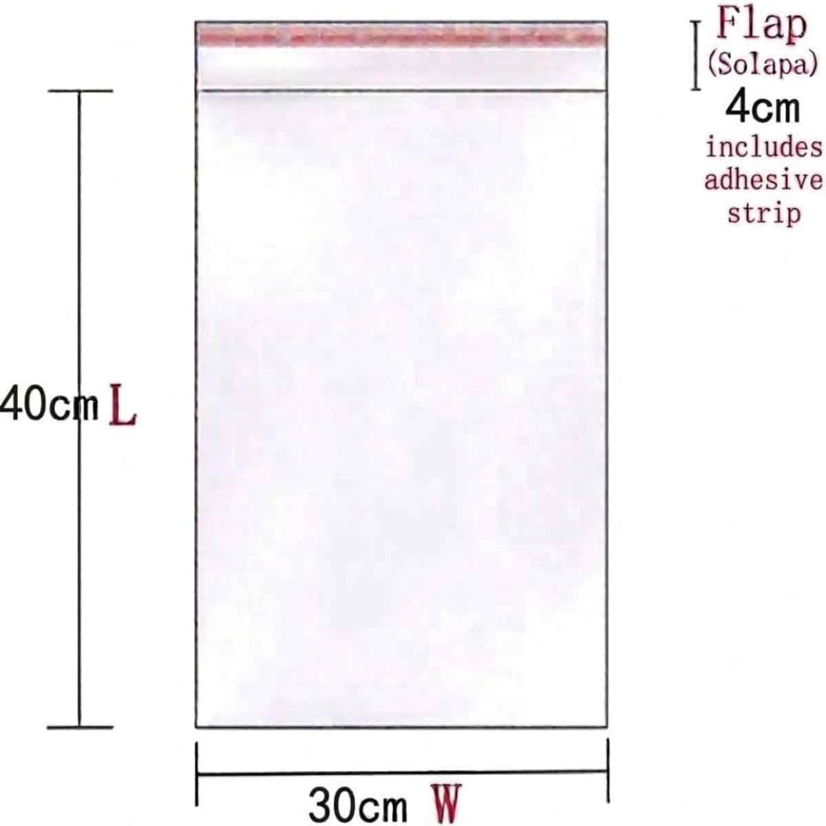 Bolsas de Plástico Transparentes con Solapa Adhesiva OPP, Bolsas Celofán para Embalaje, Envíos y Almacenamiento, Pack de 100 Uds, Varias Medidas Disponibles 30X40+4CM