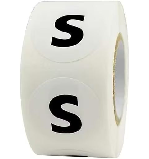 1000pcs Etiquetas Adhesivas de Tallas de Ropa , Pegatinas Autoadhesivas Redondas 2 cm Blanco y Negro, XS–S-M-L-XL-XXL-XXXL (2 Rollos de 500etiquetas) – Adecuadas Para Camisetas, Prendas, Pantalones, Faldas al Por Menor
