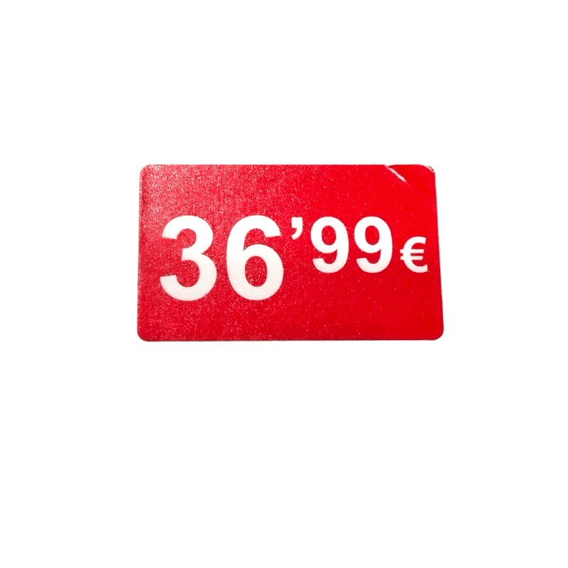 2000 Etiquetes de Preu "0.99€" - Vermell Fluor 25x15mm Rectangular - 2 Rotllo de 1000 Unitats