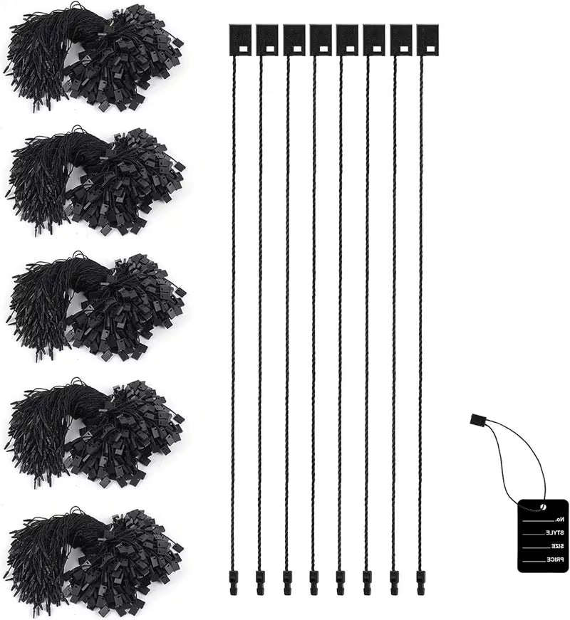 1000 Cuerdas para Etiquetas Colgantes Negro, 19,5 cm, con Cierre de Clic Hilo para etiqueta