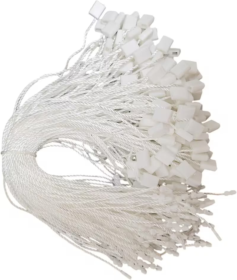 1000 Cuerdas para Etiquetas Colgantes Blanca, 19,5 cm, con Cierre de Clic Hilo para etiqueta