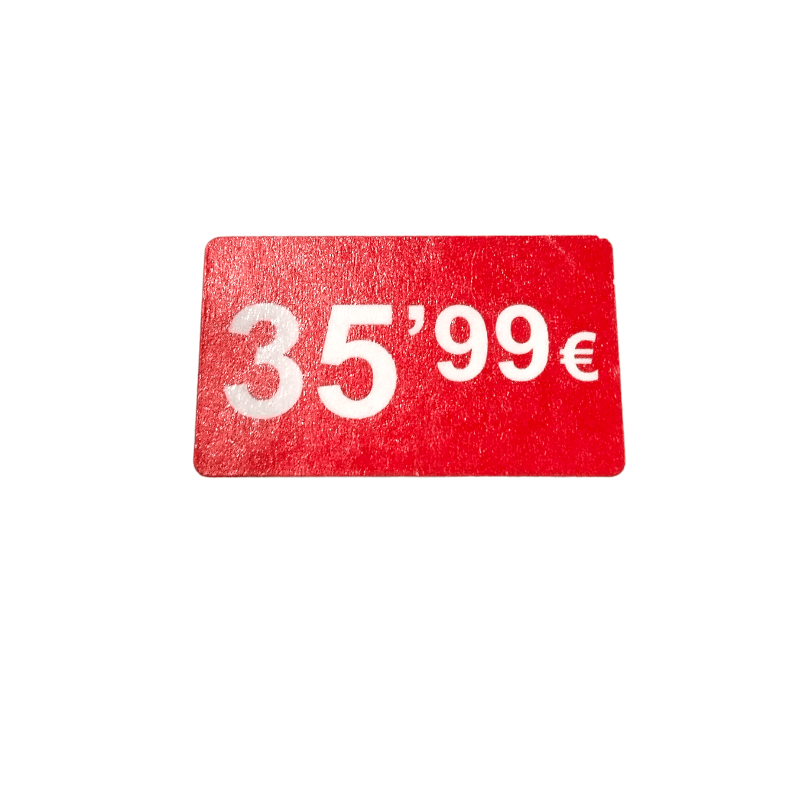 2000 Etiquetes de Preu "0.99€" - Vermell Fluor 25x15mm Rectangular - 2 Rotllo de 1000 Unitats