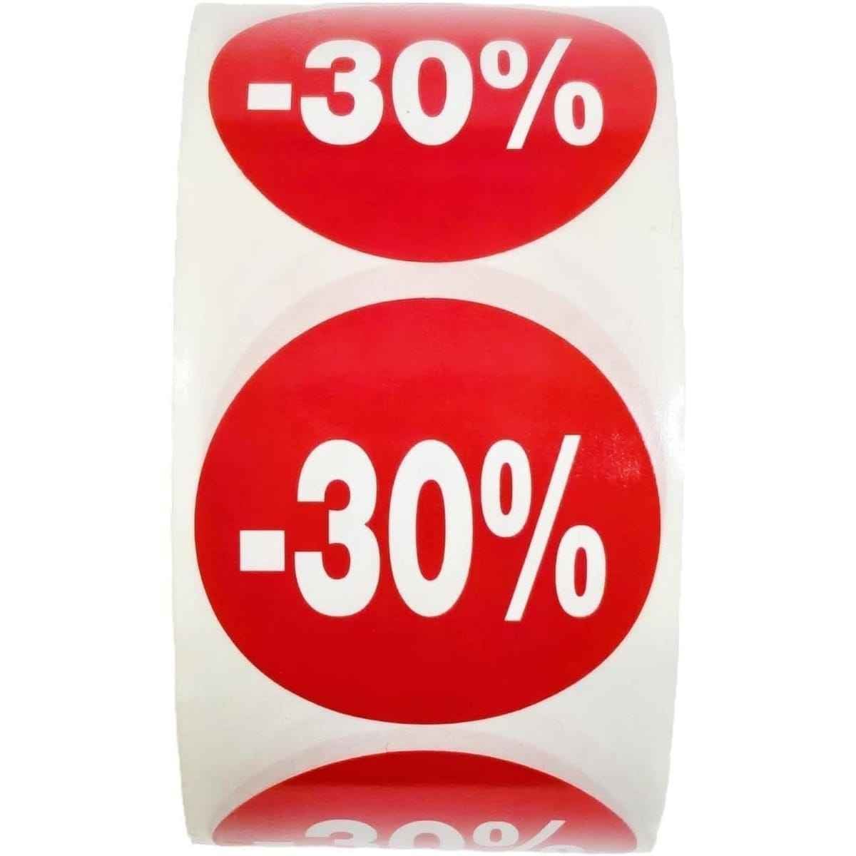 Etiquetas Adhesivas de Descuento Rojas 10% a 50% Ø35mm, Pack 1000 Etiquetas en 2 Rollos para Rebajas y Promociones -30%