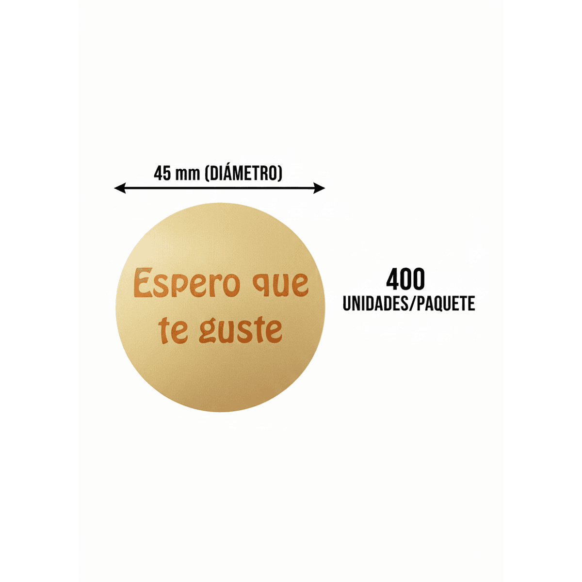 Etiquetas Adhesivas Doradas "Espero que te Guste" con Texto Bronce, Pegatinas Redondas 45 mm para Regalos y Packaging, Rollo 400 Uds