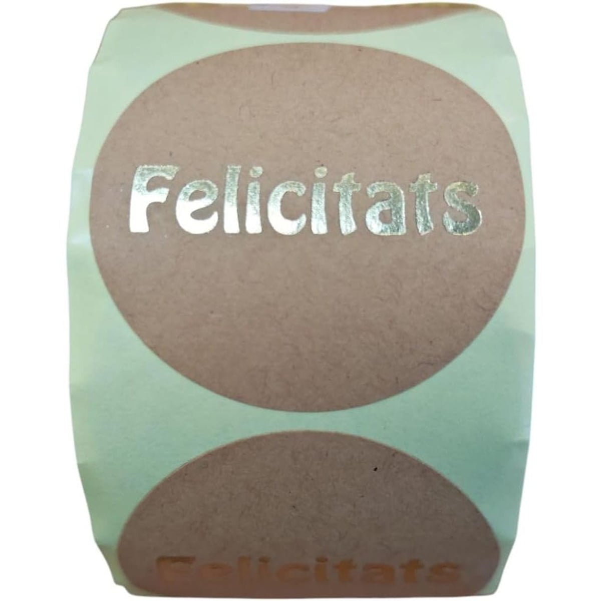 Etiquetas Adhesivas Doradas "Felicitats" con Relieve, Pegatinas Redondas 45 mm para Regalos y Packaging, Rollo 400 Uds