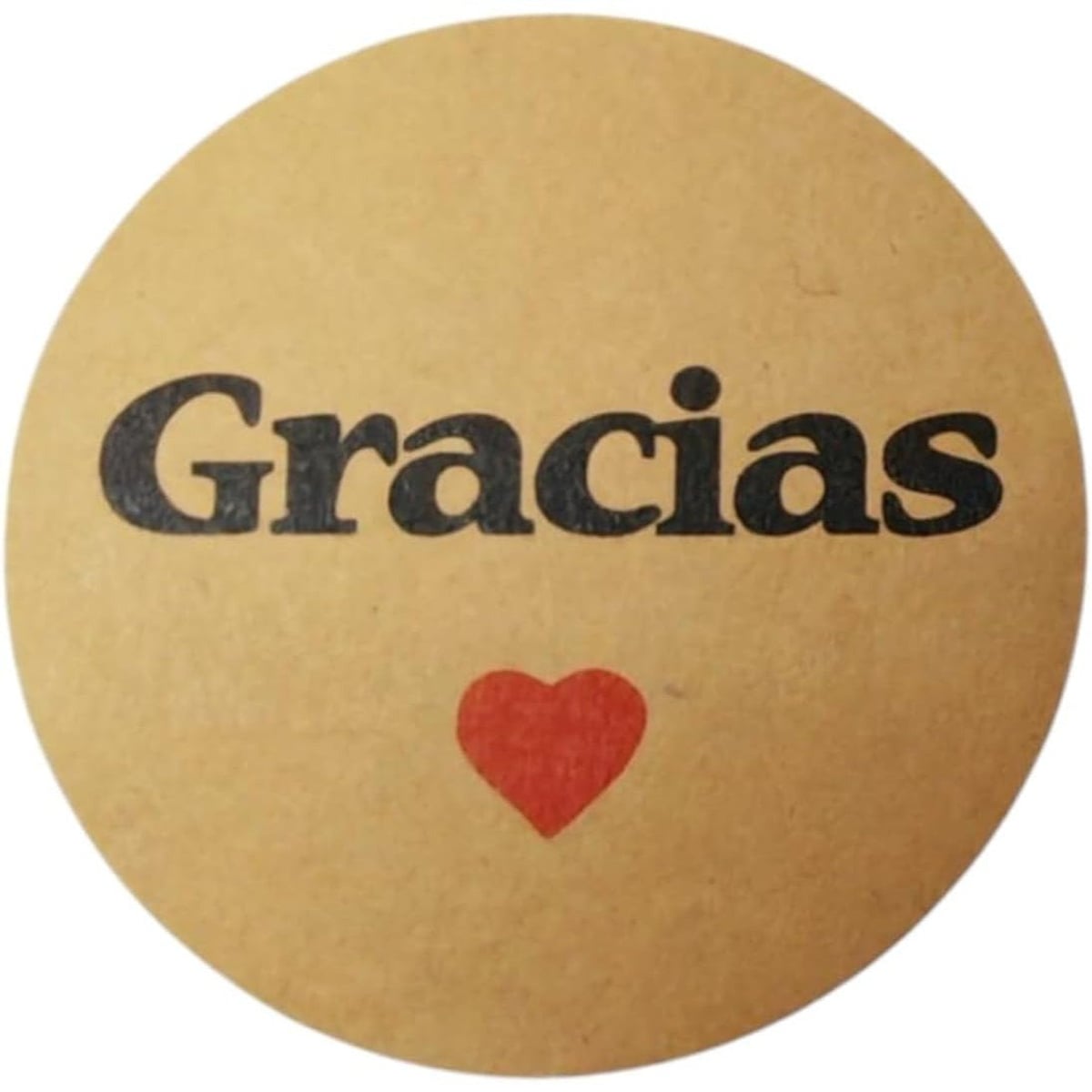 Etiquetas Adhesivas Gracias Kraft 40mm con Corazón, Pack 500 Pegatinas para Regalos, Packaging y Comercios