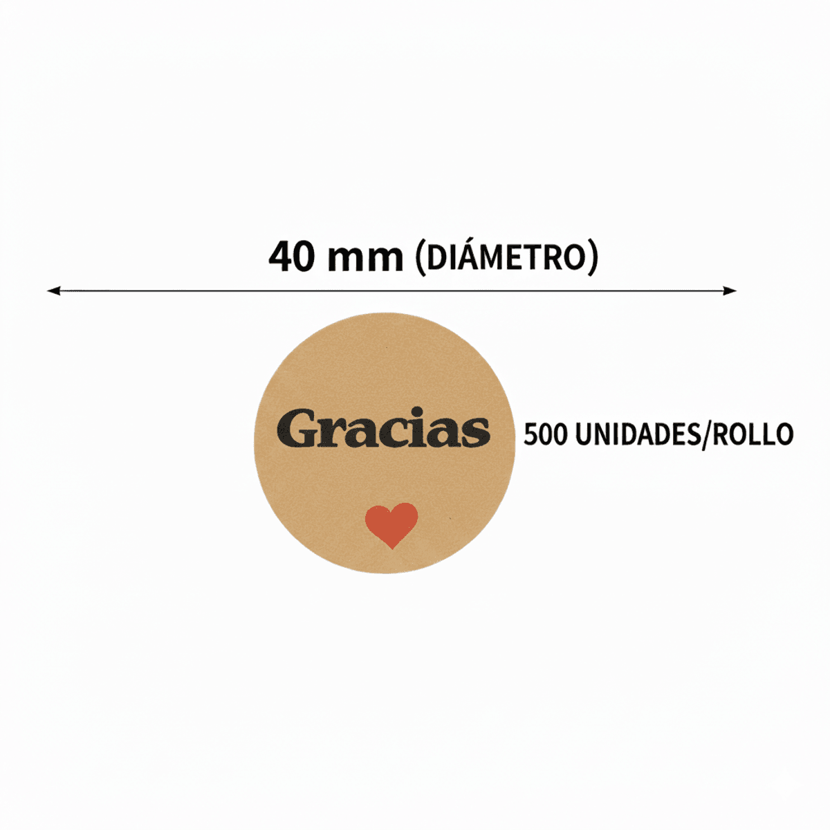 Etiquetas Adhesivas Gracias Kraft 40mm con Corazón, Pack 500 Pegatinas para Regalos, Packaging y Comercios
