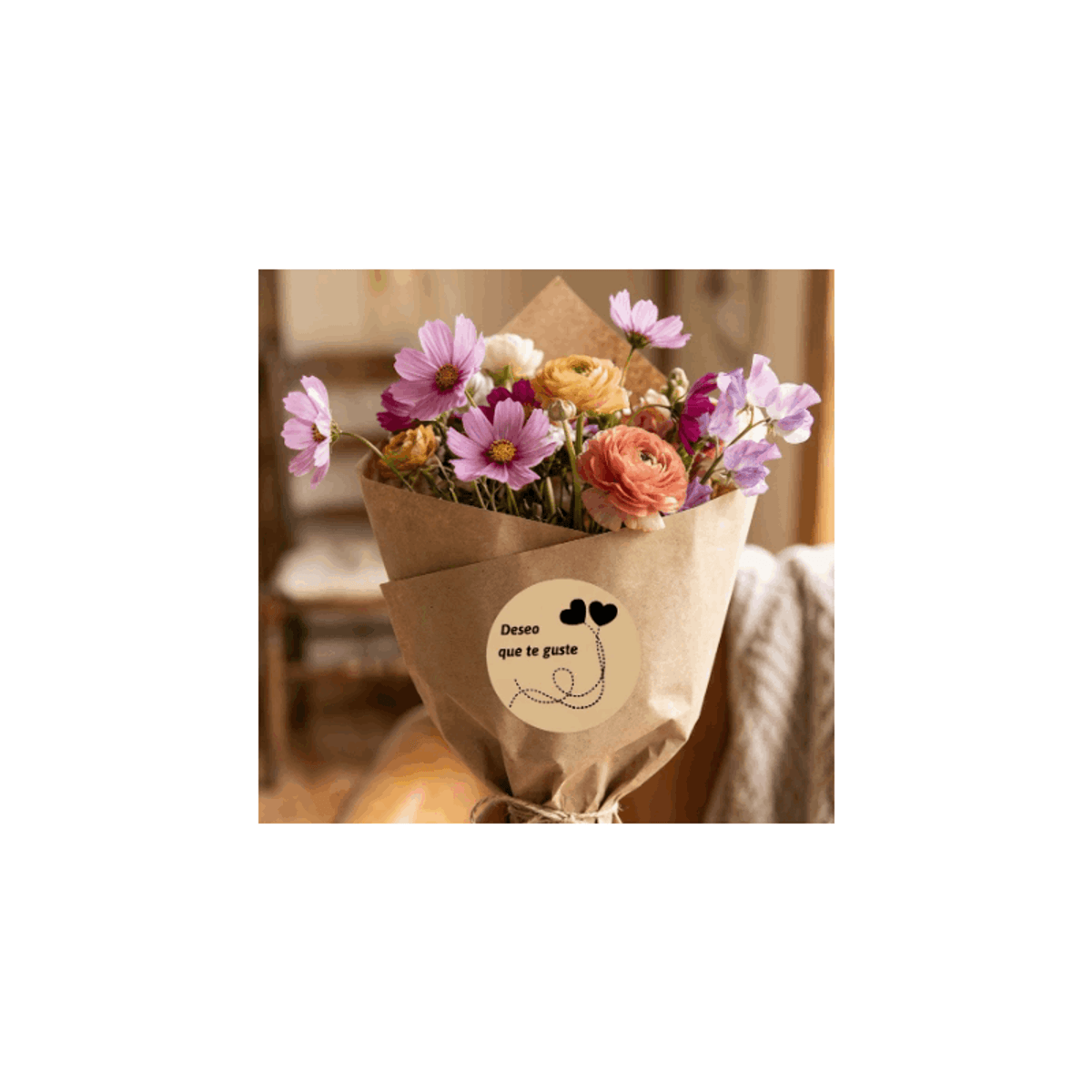 Etiquetas Adhesivas Kraft Deseo que te Guste 45mm, Pack 400 Pegatinas Decorativas para Regalos, Packaging y Manualidades