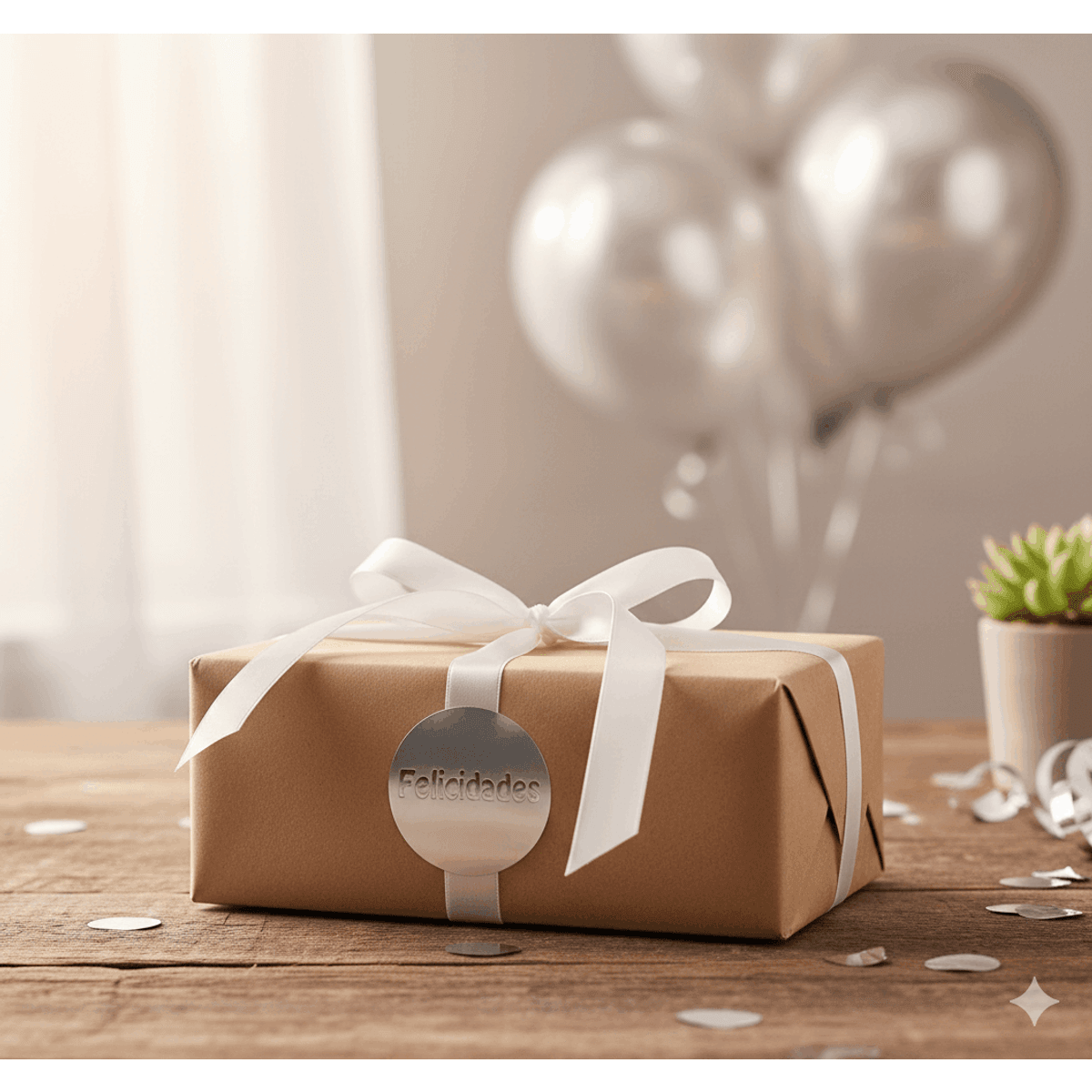 Etiquetas Adhesivas Plateadas "Felicidades", Pegatinas Redondas 45 mm para Regalos y Packaging, Rollo 400 Uds