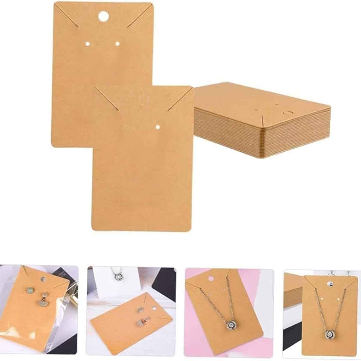Etiquetas de Carton para joyeria, 5 x 9 cm, 400 Unidades, Papel Color Kraft/Blanco, Tarjetas de Exhibición en blanco para Joyería con Orificios para colgar Collares,cadenas y Pendientes