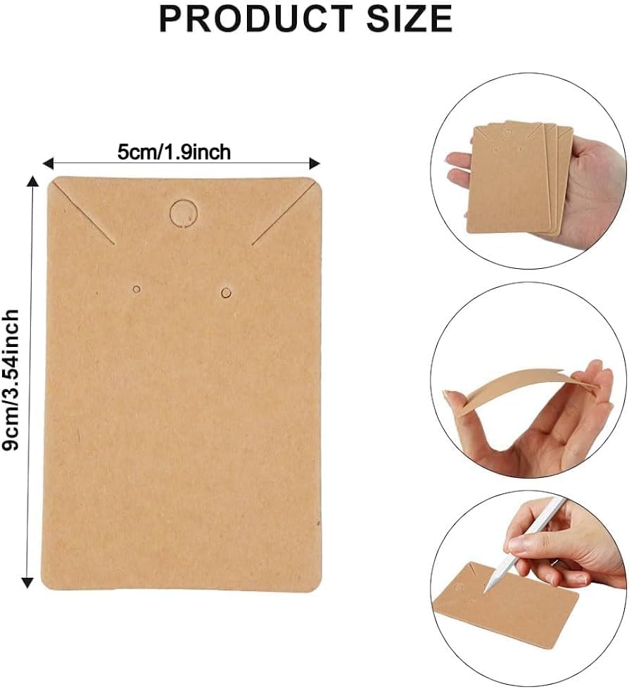 Etiquetas de Carton para joyeria, 5 x 9 cm, 400 Unidades, Papel Color Kraft/Blanco, Tarjetas de Exhibición en blanco para Joyería con Orificios para colgar Collares,cadenas y Pendientes - BOLSASYMASBCN.COM