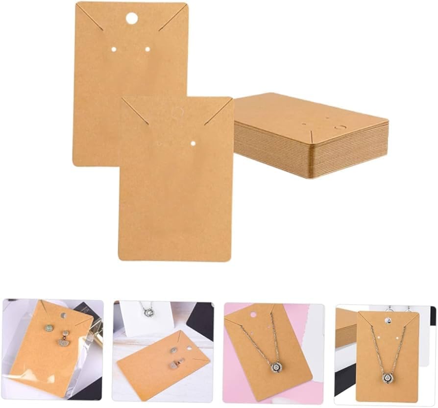 Etiquetas de Carton para joyeria, 5 x 9 cm, 400 Unidades, Papel Color Kraft/Blanco, Tarjetas de Exhibición en blanco para Joyería con Orificios para colgar Collares,cadenas y Pendientes - BOLSASYMASBCN.COM