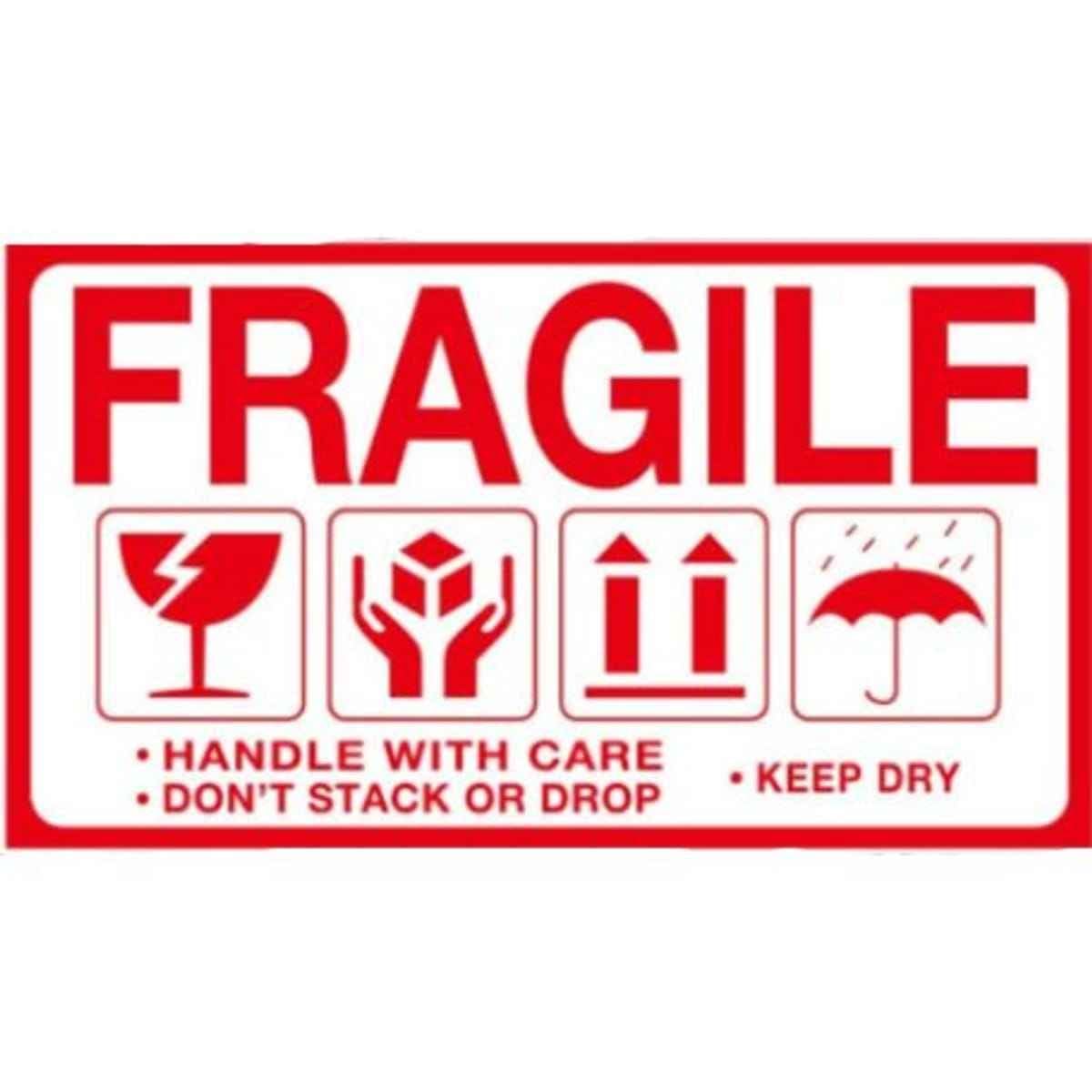 Etiquetas de Envío FRAGILE 100 x 75 mm Pegatinas Autoadhesivas para Paquetes y Embalaje 250 Etiquetas