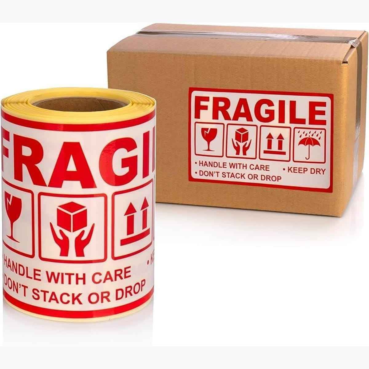 Etiquetas de Envío FRAGILE 100 x 75 mm Pegatinas Autoadhesivas para Paquetes y Embalaje 250 Etiquetas