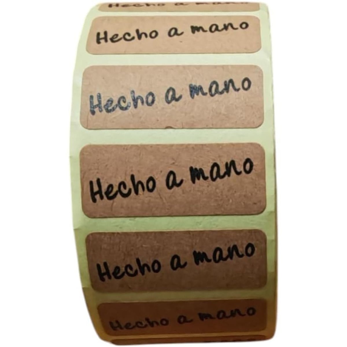 Etiquetas Hecho a Mano Kraft, Pegatinas Adhesivas para Productos Artesanales 25x10 mm, Texto Negro sobre Papel Kraft Marrón, Rollo 500 Uds