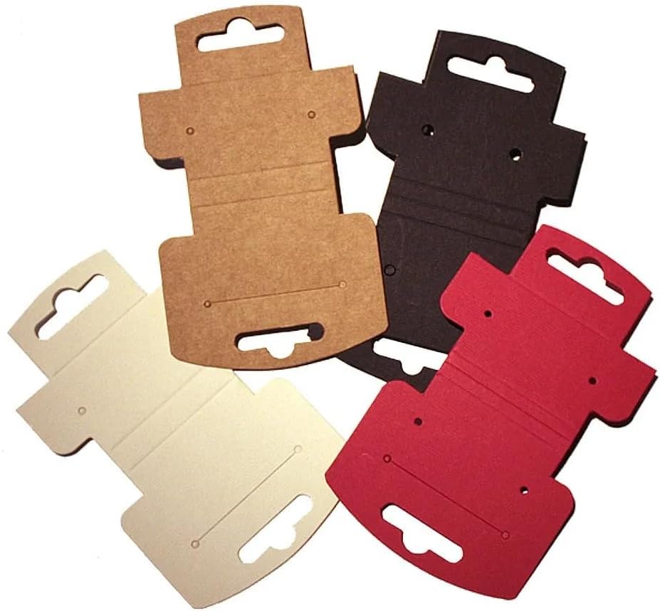 Etiquetas para joyeria Plegables de Cartón Color BLANCO/KRAFT, 6x10cm, 200 Unidades, Tarjetas de Exhibición Plegables para Joyería con Agujeros para Colgar Collares,cadenas y Pendientes - BOLSASYMASBCN.COM