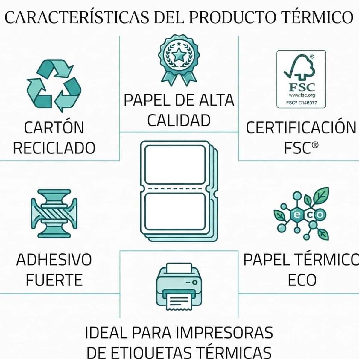 Etiquetas Térmicas Adhesivas Directas, Papel Térmico Adhesivo de Alta Calidad, Varias Medidas Disponibles, Para Impresoras Térmicas, Etiquetas de Envío, Logística y Almacenaje
