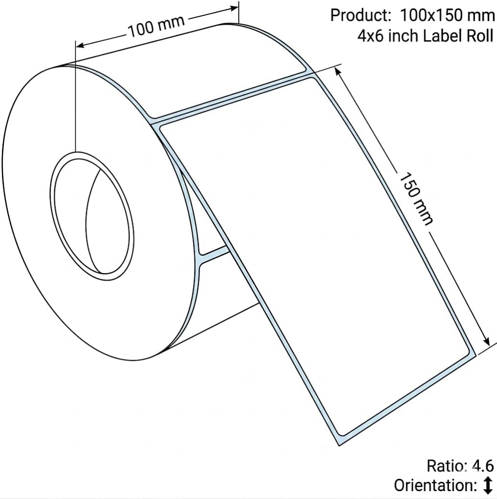 Etiquetas Térmicas Adhesiva Directas 100x150mm / 4x6inch – 500Etiquetas Por Rollos – Núcleo 40 mm, Diámetro 115 mm - BOLSASYMASBCN.COM