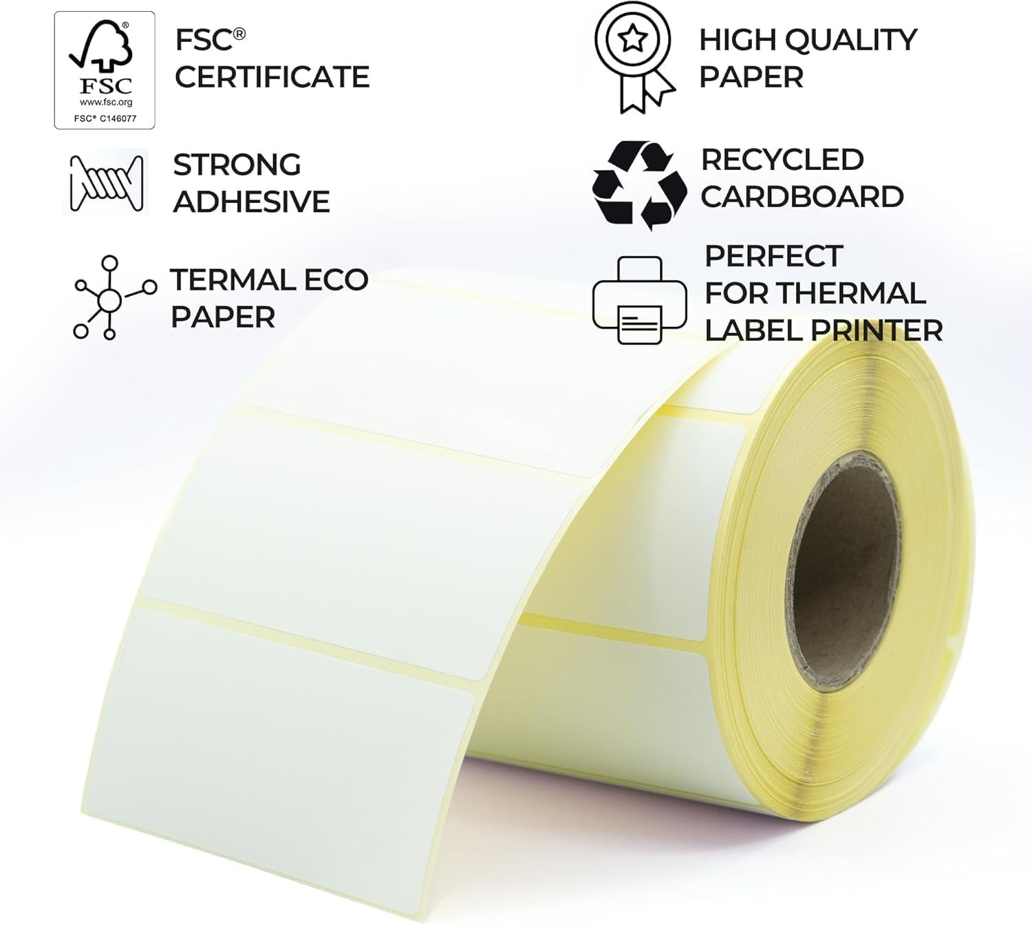 Etiquetas Térmicas Adhesiva Directas 100x150mm / 4x6inch – 500Etiquetas Por Rollos – Núcleo 40 mm, Diámetro 115 mm - BOLSASYMASBCN.COM