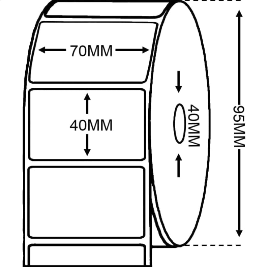 Etiquetas Térmicas Adhesiva Directas 70x40mm – 1000Etiquetas Por Rollos – Núcleo 40 mm, Diámetro 95 mm - BOLSASYMASBCN.COM