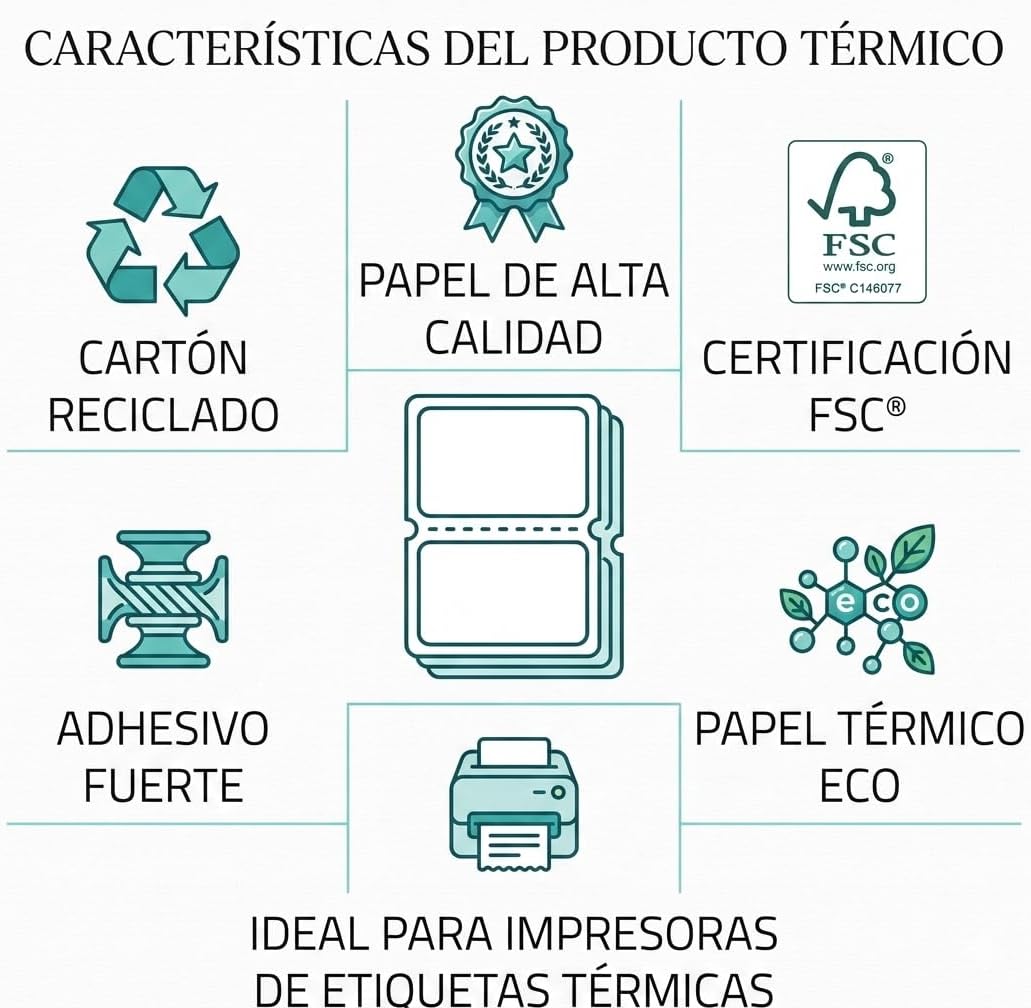 Etiquetas Térmicas Adhesivas Directas, Papel Térmico Adhesivo de Alta Calidad, Varias Medidas Disponibles, Para Impresoras Térmicas, Etiquetas de Envío, Logística y Almacenaje - BOLSASYMASBCN.COM