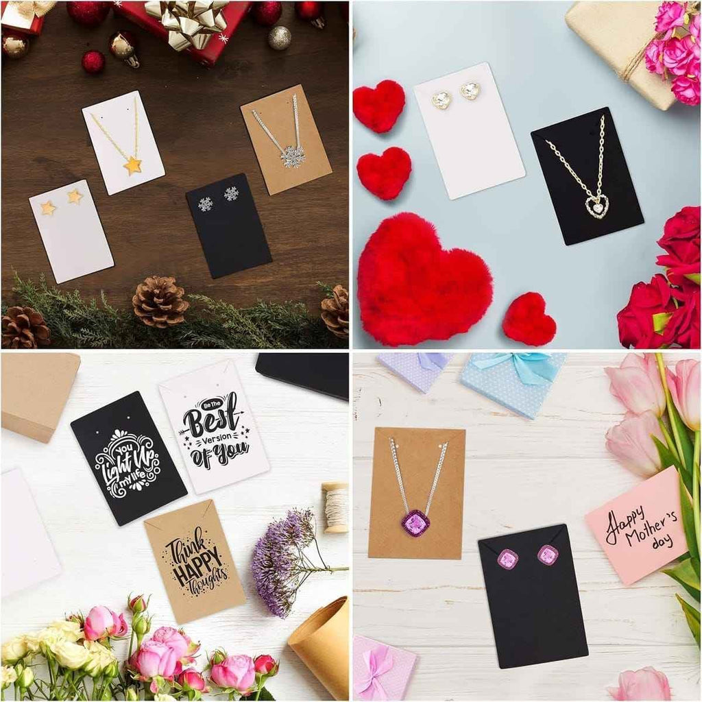 Tarjetas para Joyería Kraft y Blancas 5x9cm, Pack 400 Etiquetas de Exhibición para Collares, Pendientes y Bisutería