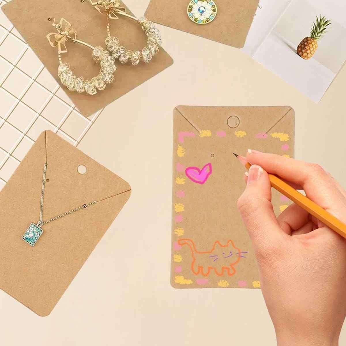 Tarjetas para Joyería Kraft y Blancas 5x9cm, Pack 400 Etiquetas de Exhibición para Collares, Pendientes y Bisutería